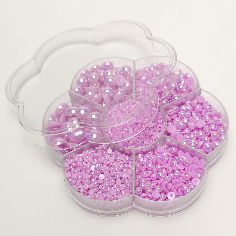 Chenkou Craft 3000PCS 1 Box Purple Round Flatback Imitation Half Pearls Bead Loose Beads Gem (Purple Half Ball) - Image 4